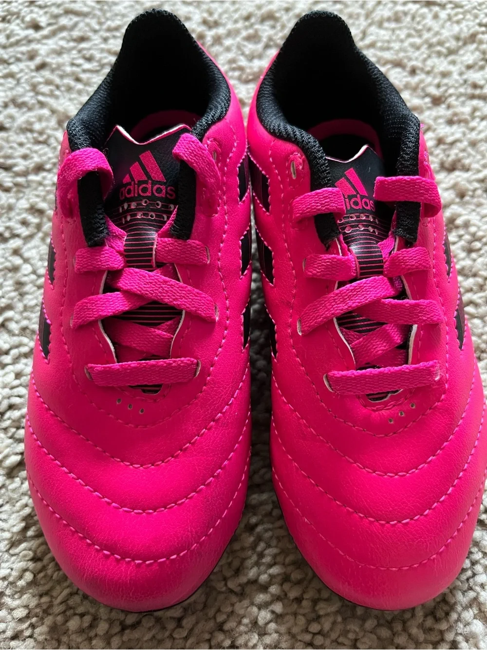 adidas Kids Pink Sneakers with Black Accents/ Shin guards included